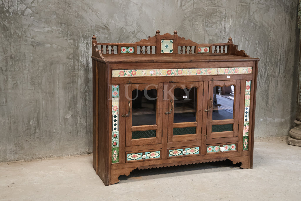 Vintage Teak Victorian Sideboard with tiled work