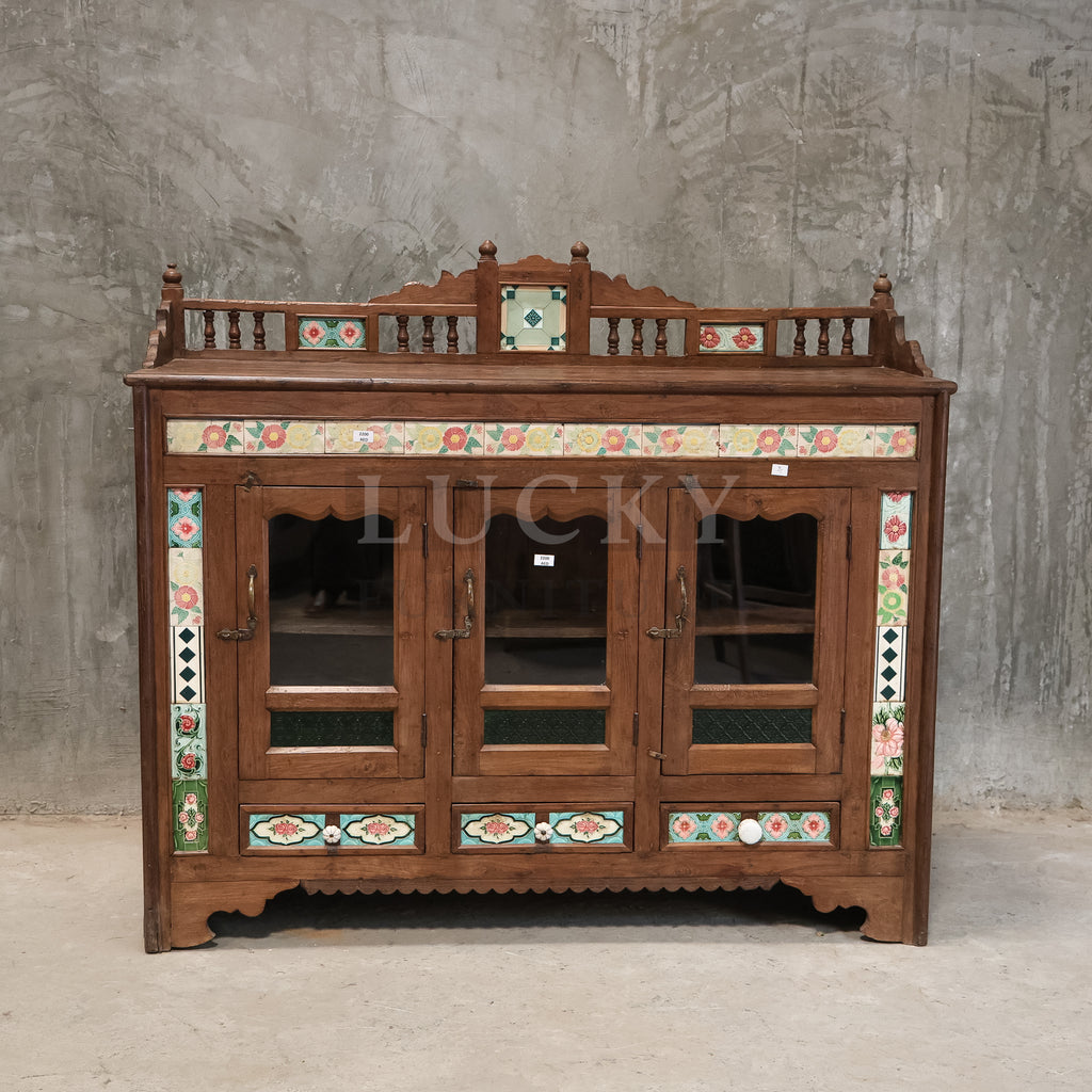 Vintage Teak Victorian Sideboard with tiled work