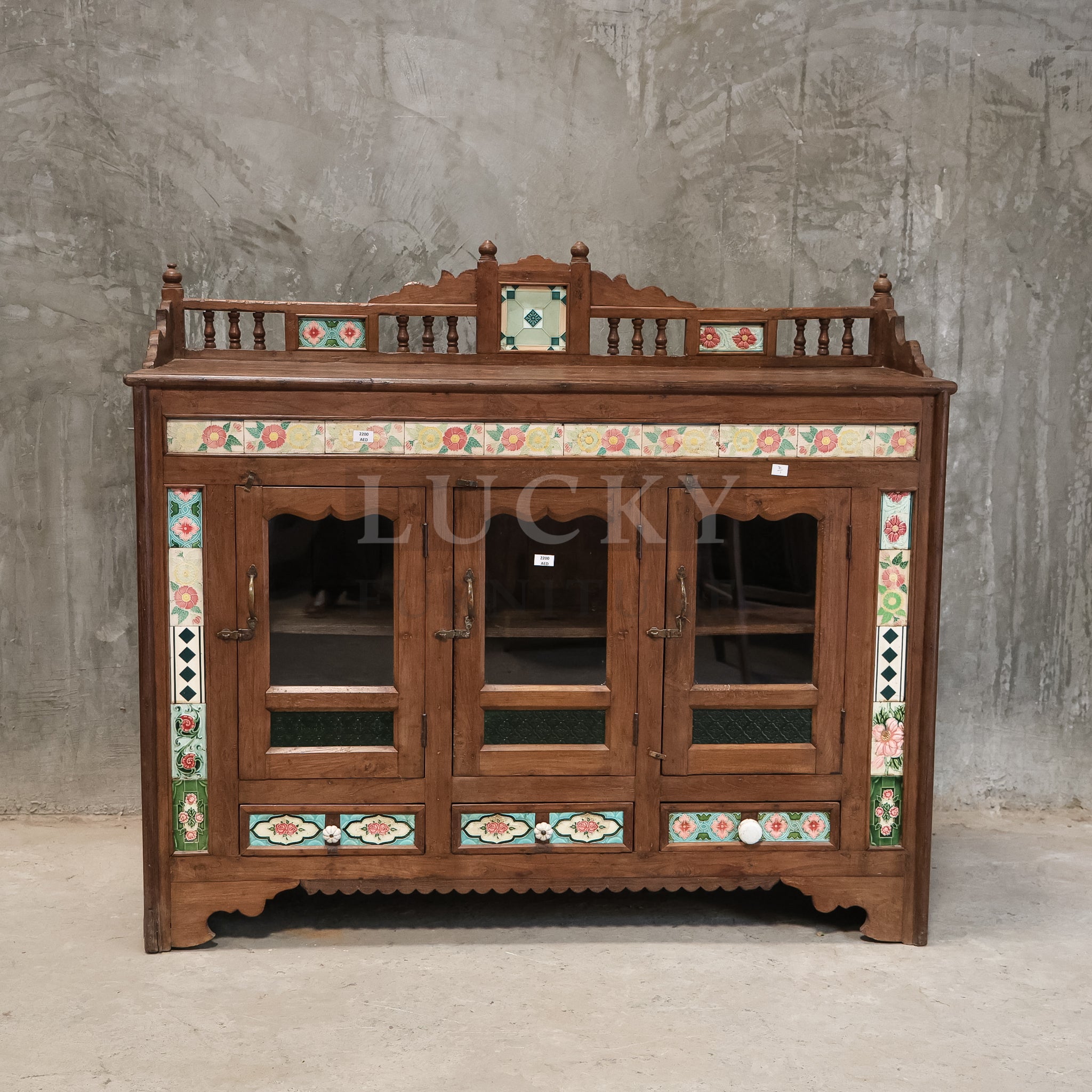 Vintage Teak Victorian Sideboard with tiled work
