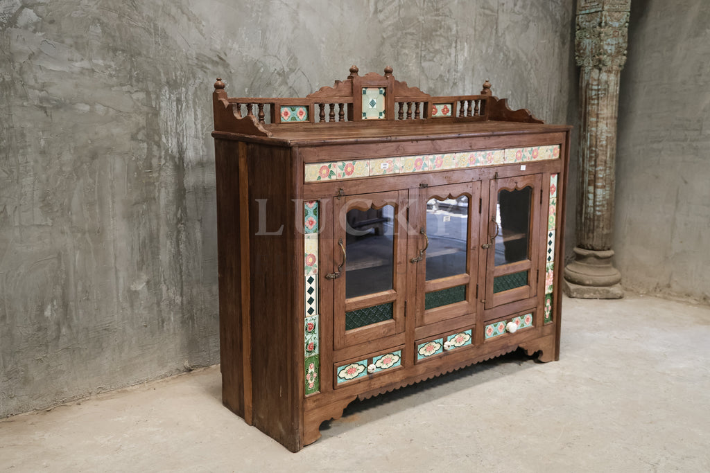 Vintage Teak Victorian Sideboard with tiled work