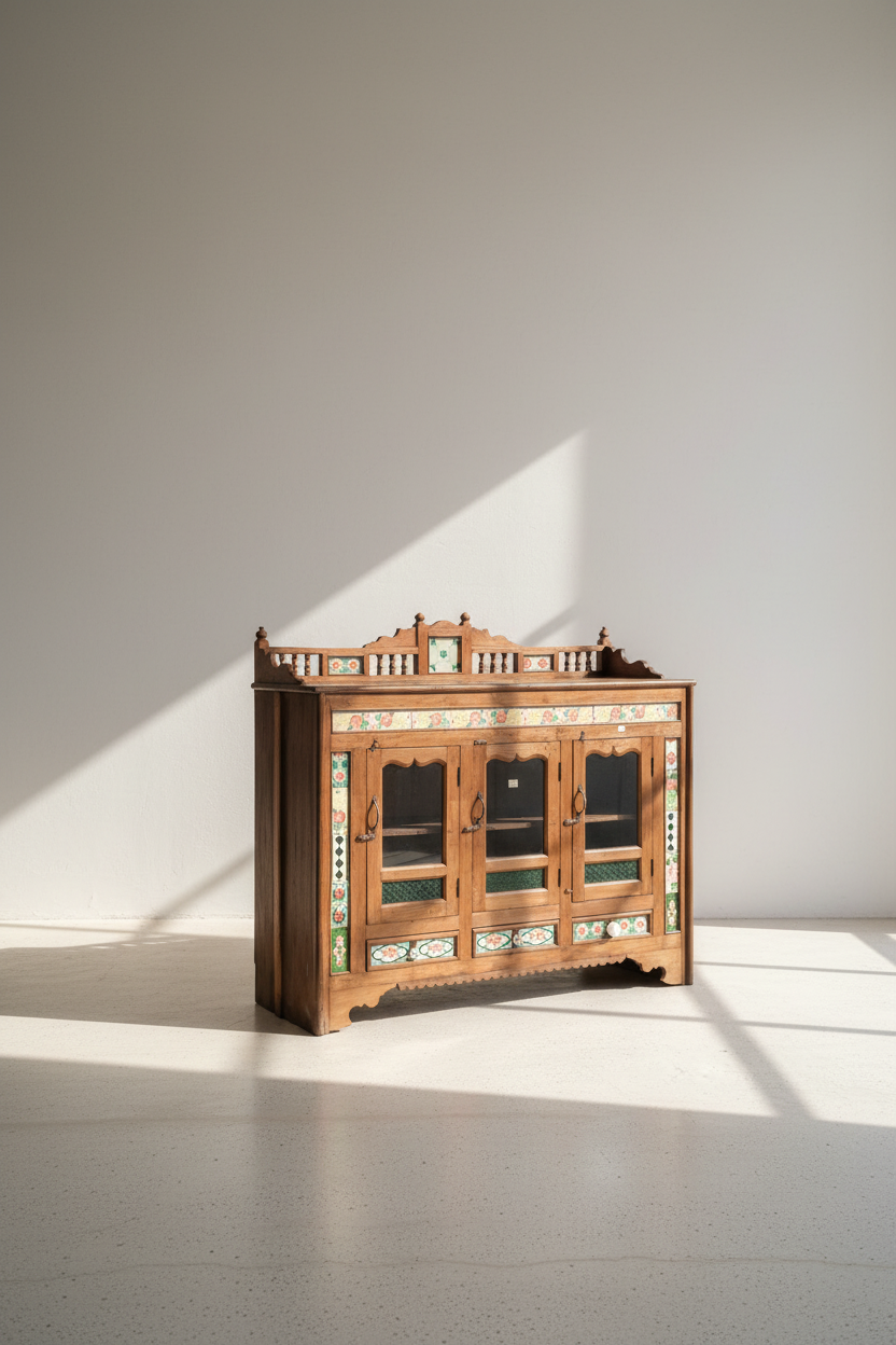 Vintage Teak Victorian Sideboard with tiled work