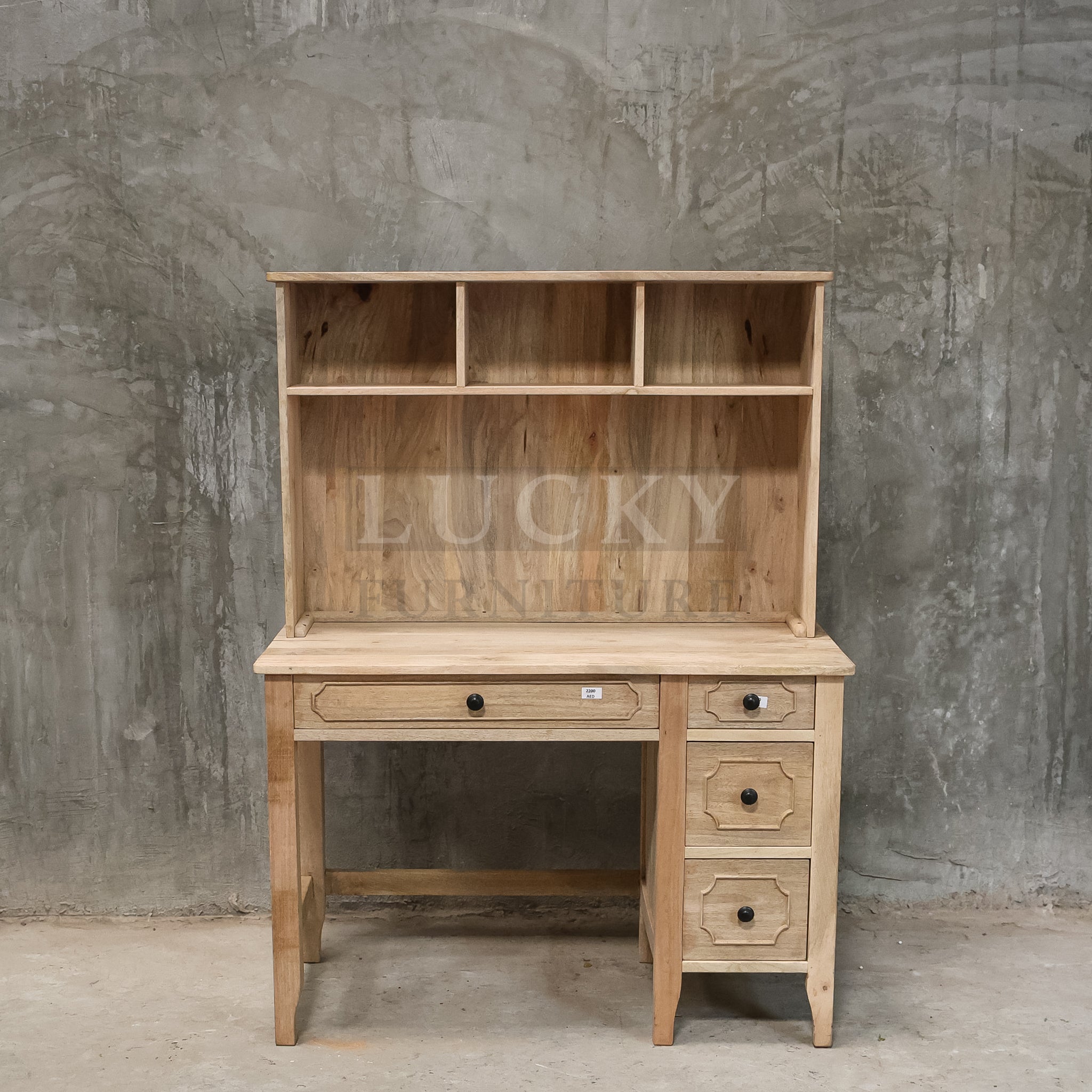 Mango wood desk with storage shelf