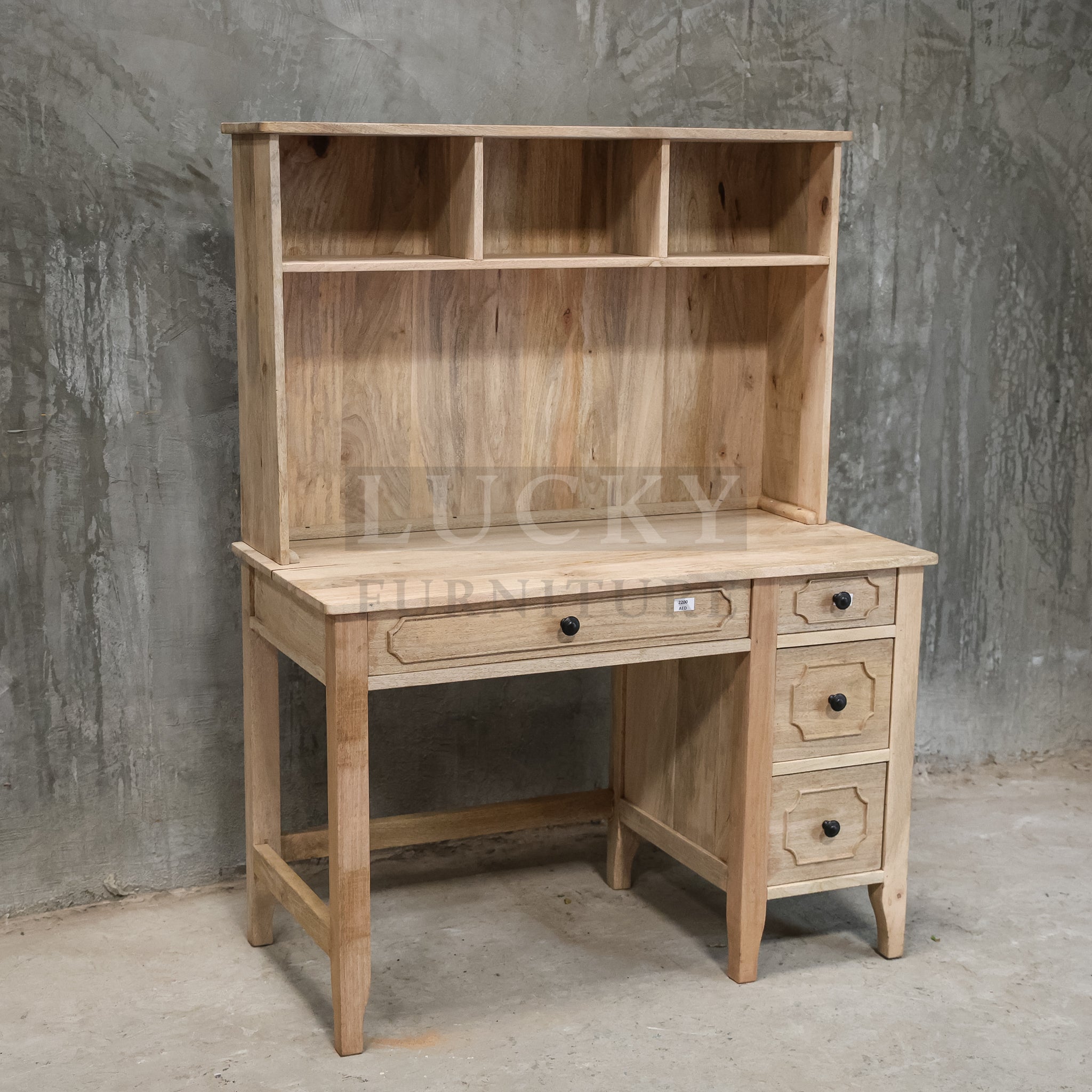 Mango wood desk with storage shelf
