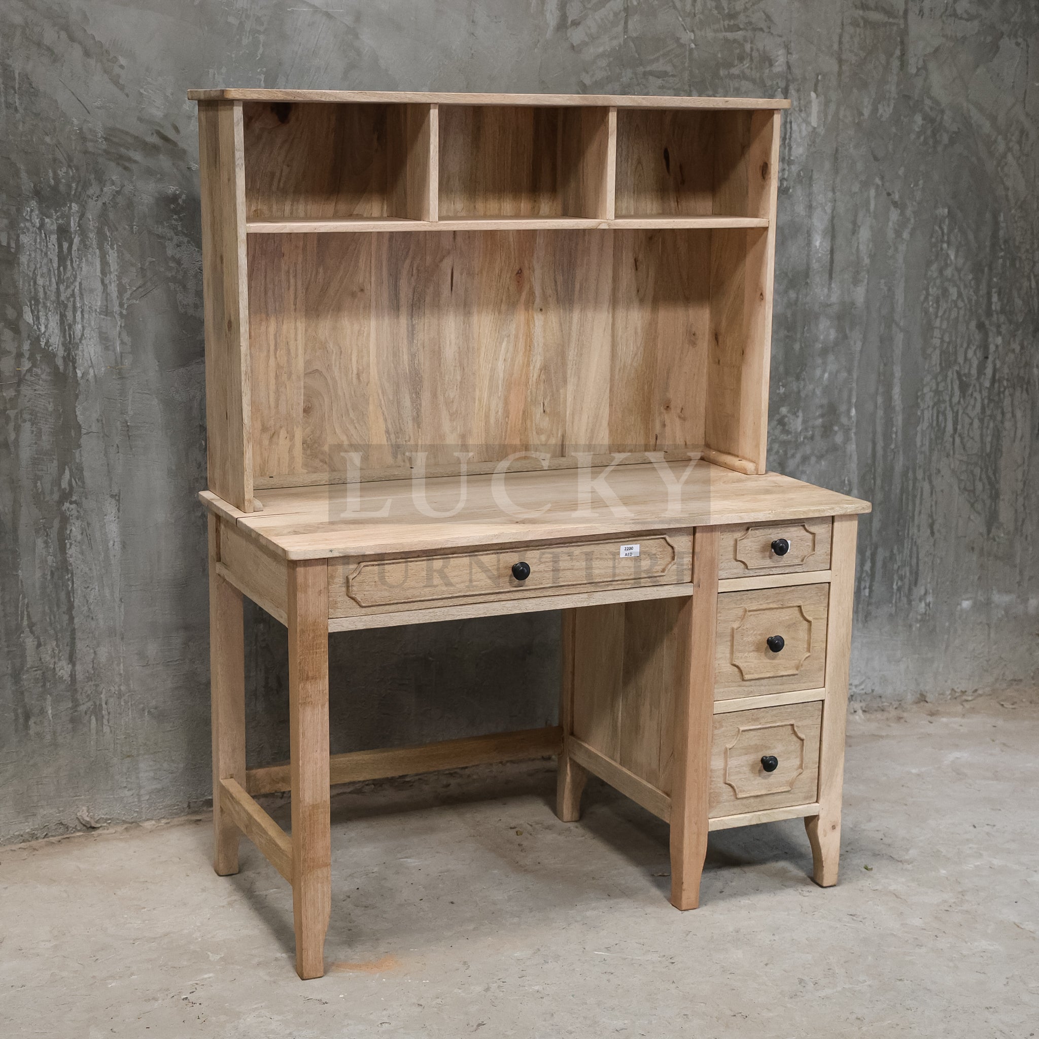 Mango wood desk with storage shelf