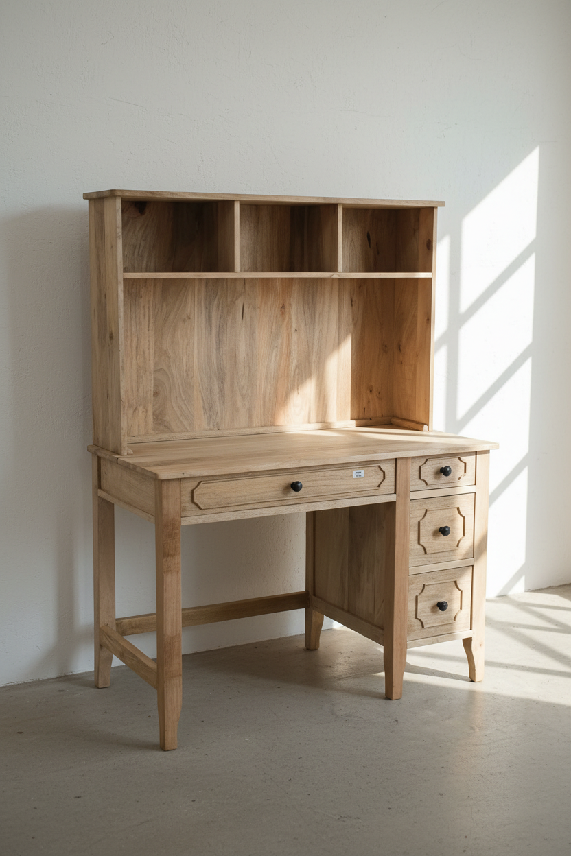 Mango wood desk with storage shelf