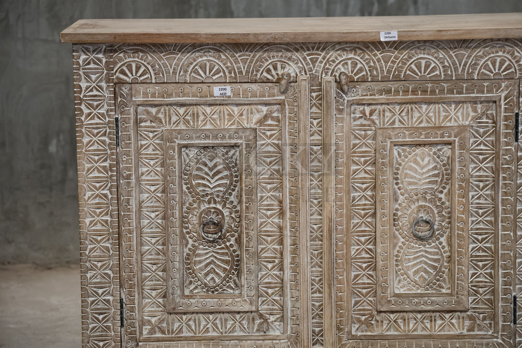 Carved White washed sideboard