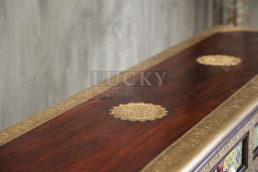 2" Tile 4 draw Sideboard Brass and Solidwood