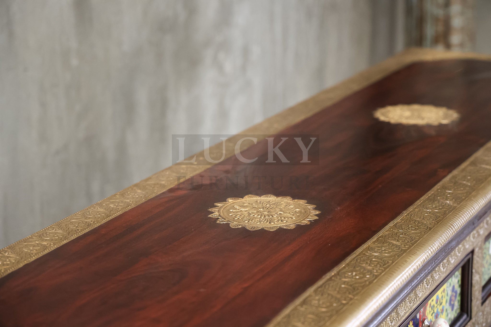 2" Tile 4 draw Sideboard Brass and Solidwood