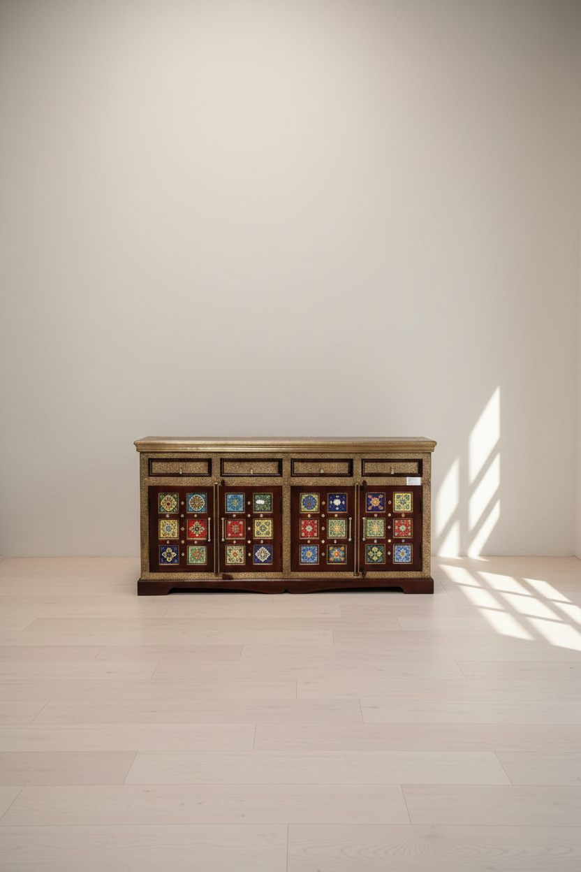 Tile 4 draw Sideboard Brass and Solidwood