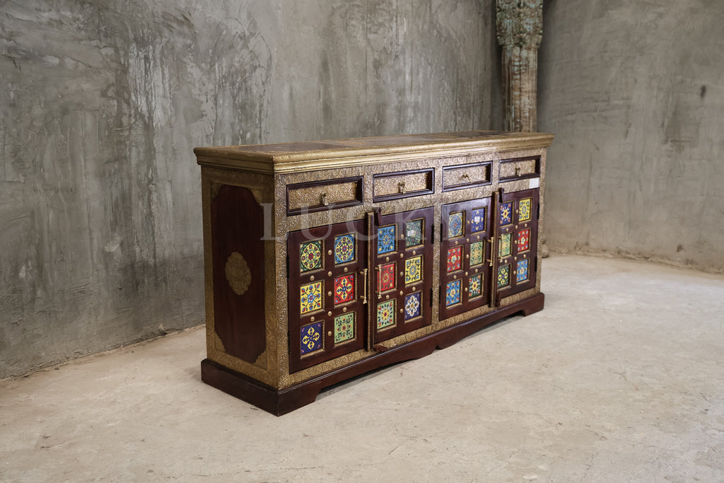 Tile 4 draw Sideboard Brass and Solidwood