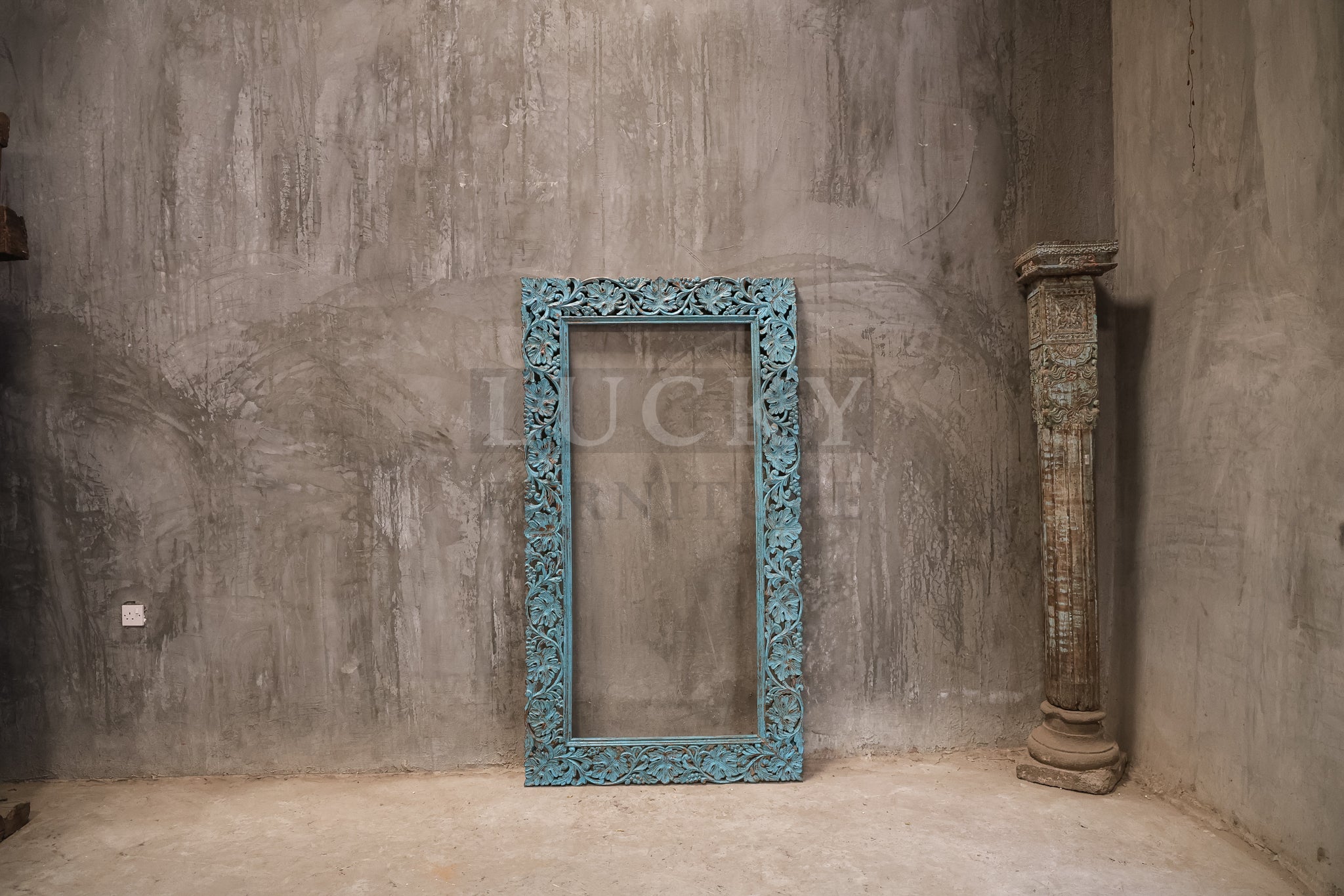 Vibrant blue Carved mirror frame