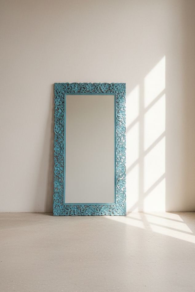 Vibrant blue Carved mirror frame