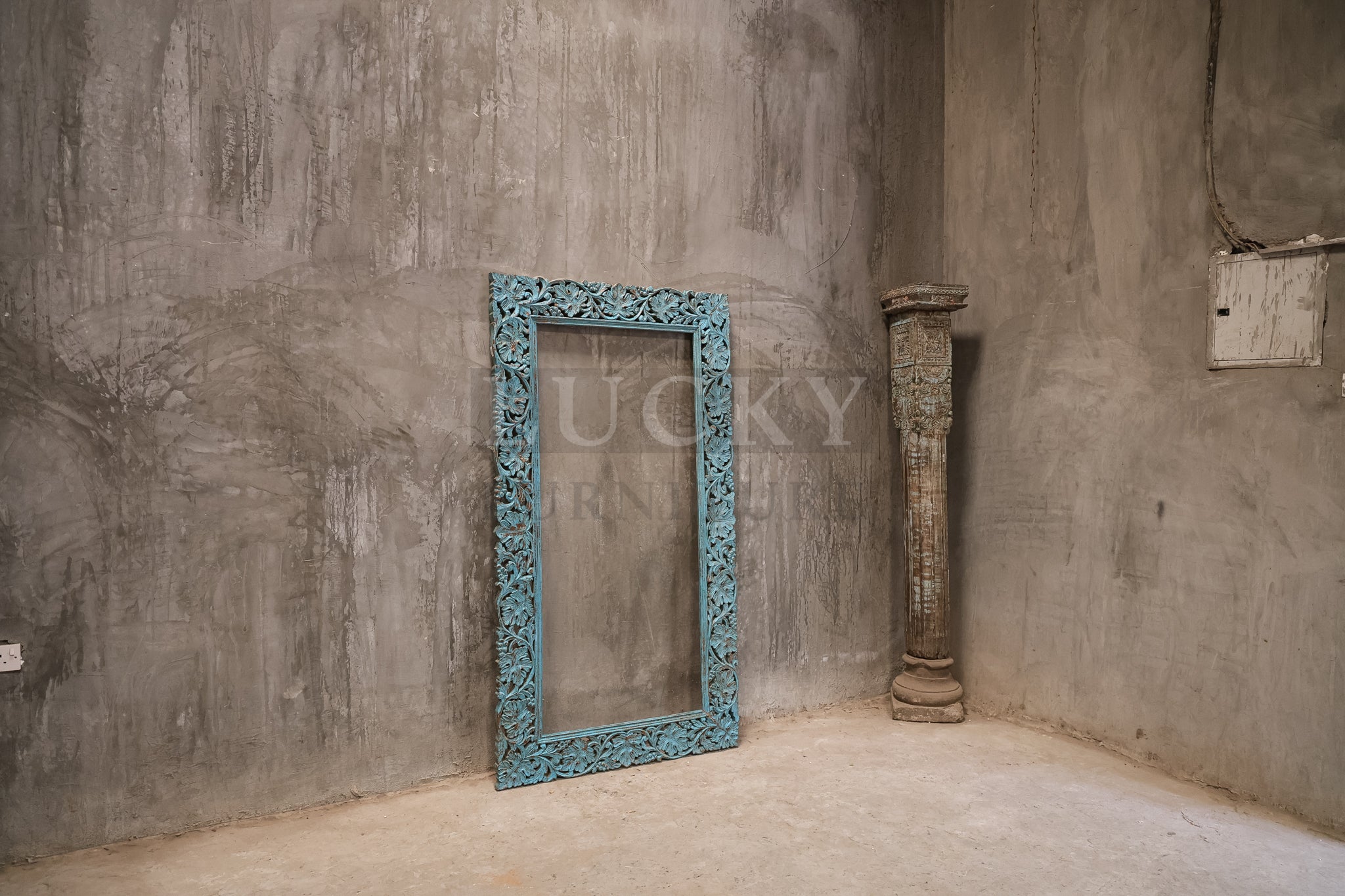 Vibrant blue Carved mirror frame