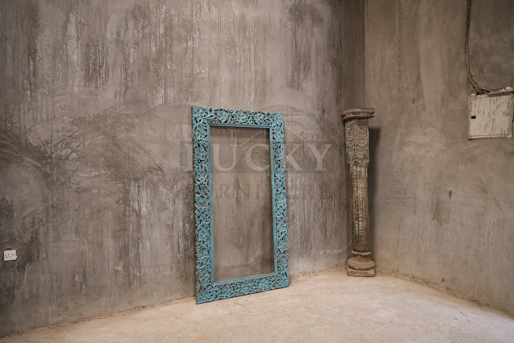 Vibrant blue Carved mirror frame