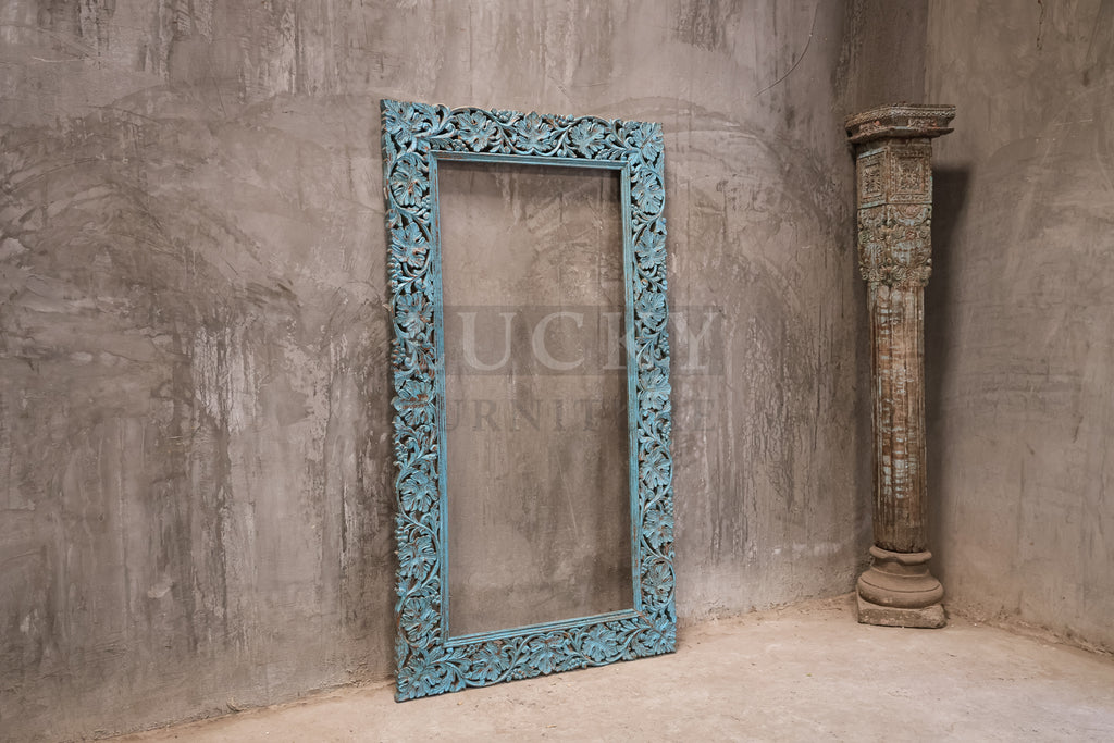Vibrant blue Carved mirror frame