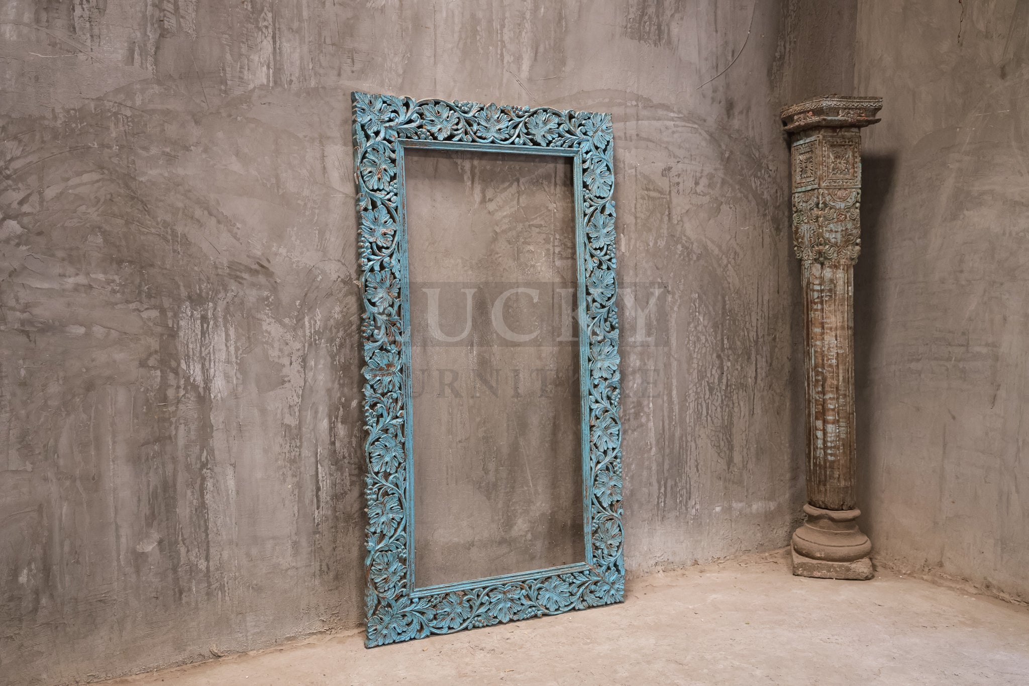 Vibrant blue Carved mirror frame