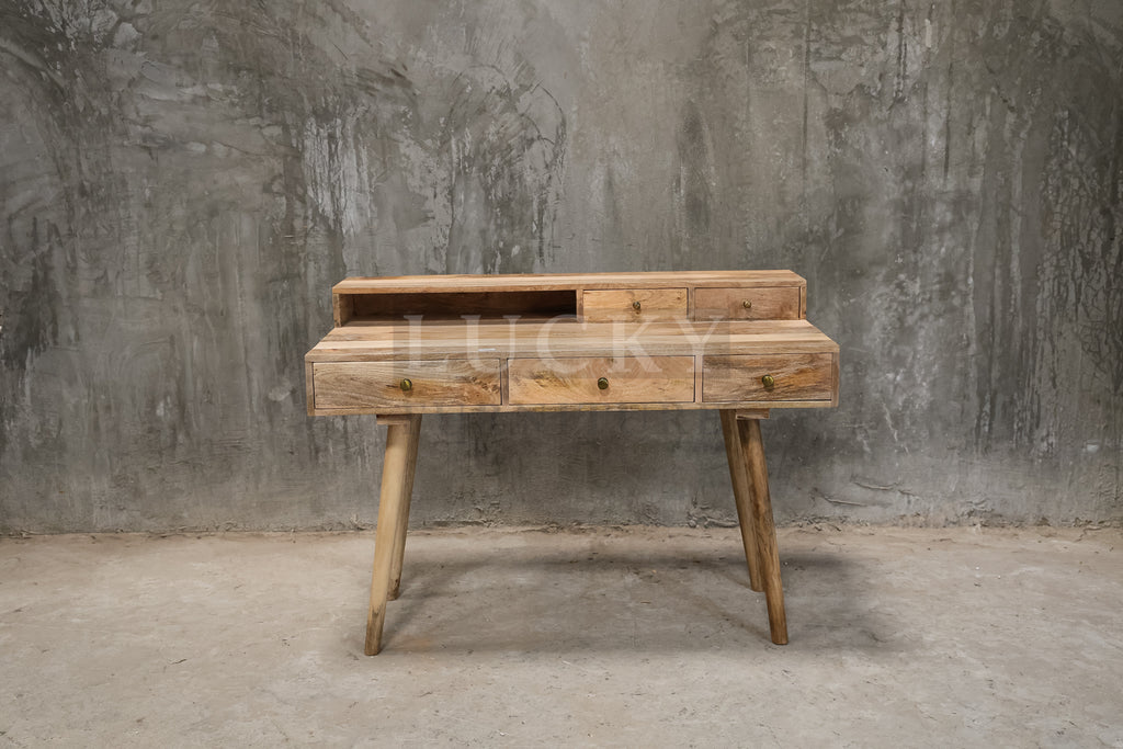 Mango wood desk with 5 drawers