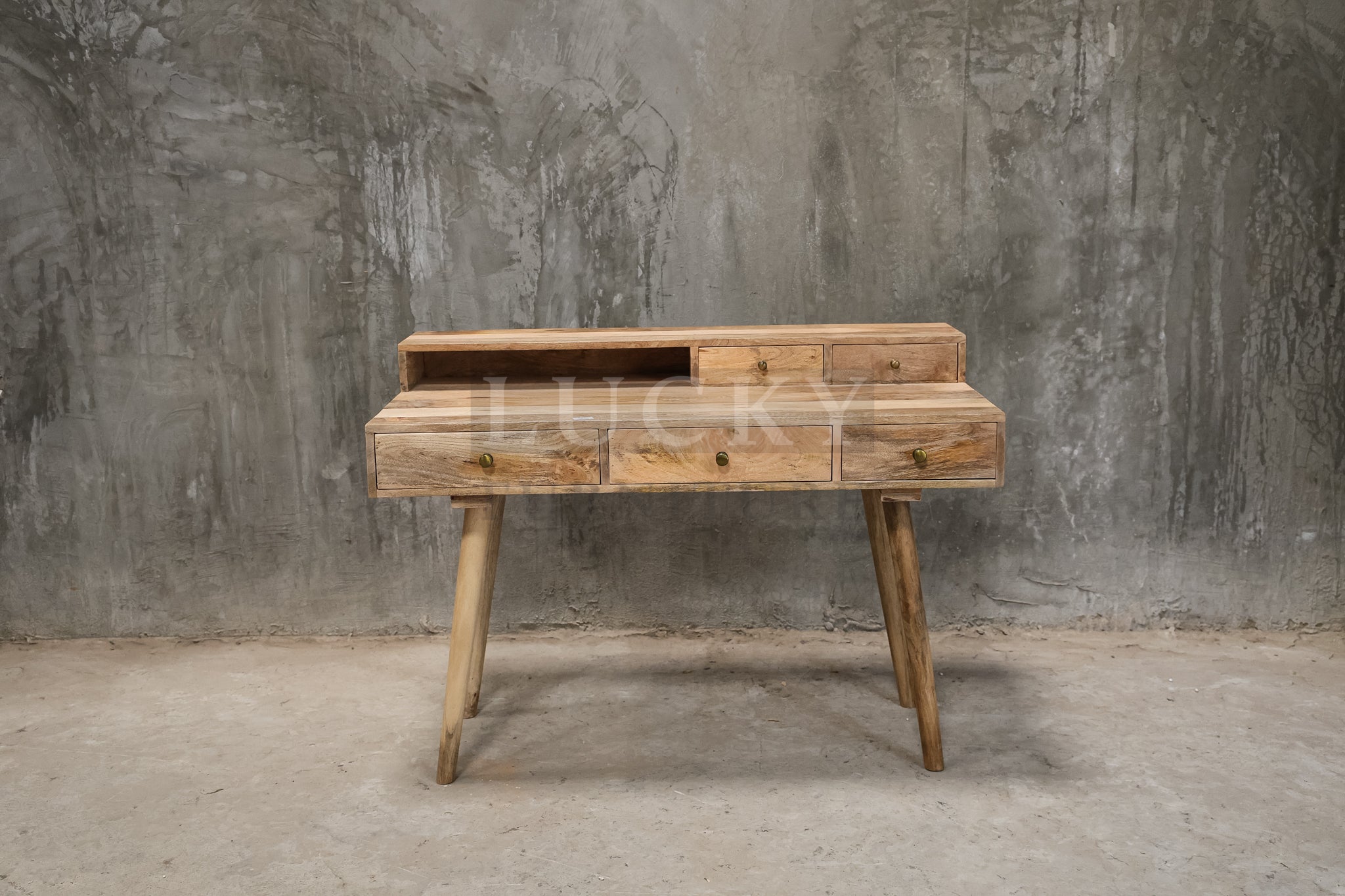 Mango wood desk with 5 drawers