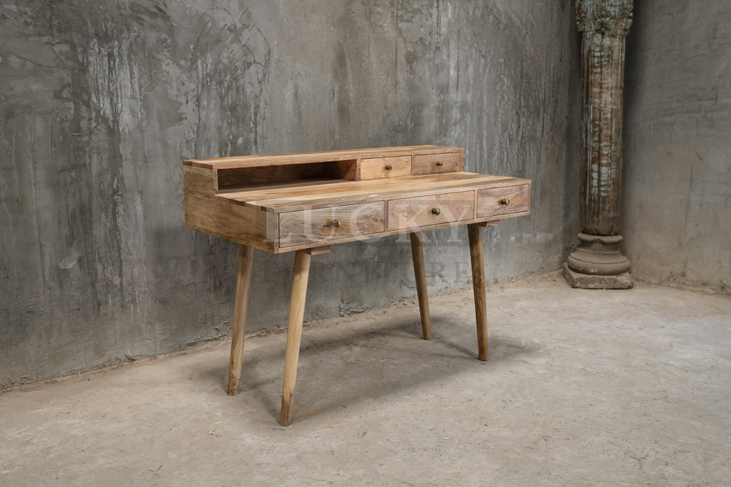 Mango wood desk with 5 drawers