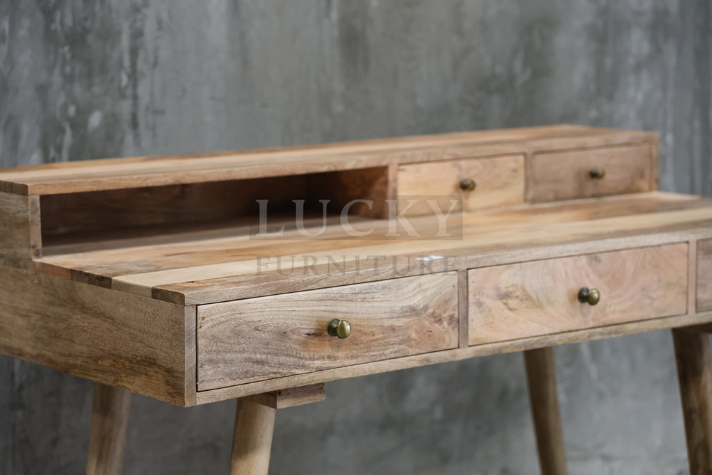 Mango wood desk with 5 drawers