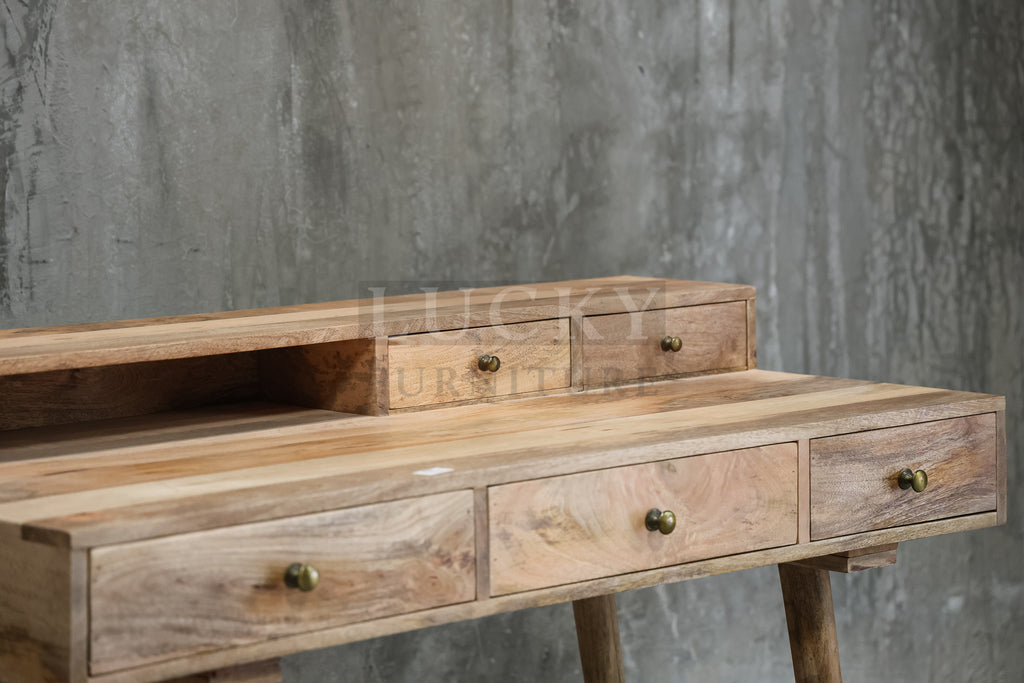 Mango wood desk with 5 drawers