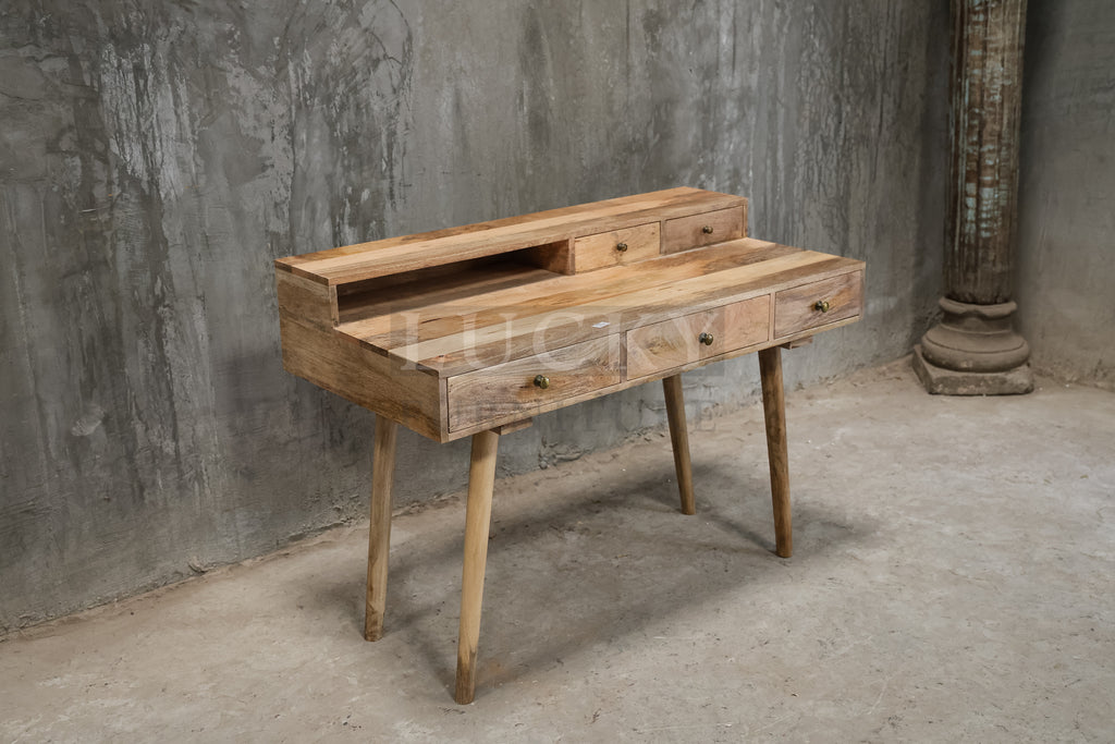Mango wood desk with 5 drawers