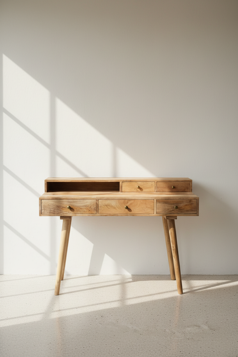 Mango wood desk with 5 drawers
