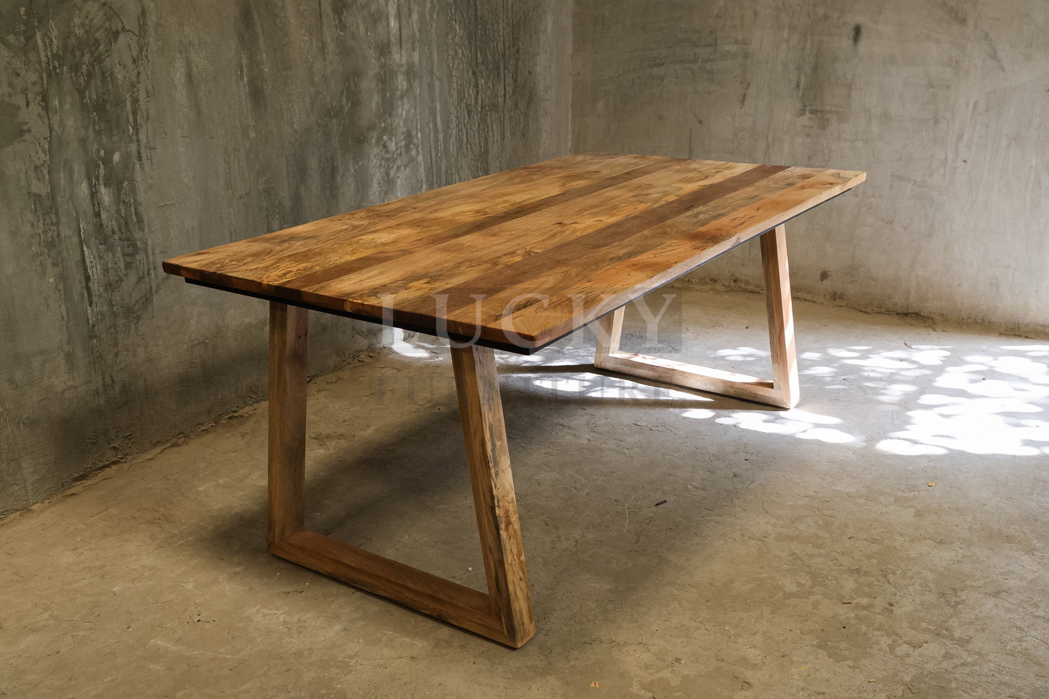 Mango wood slant wooden legs table.
