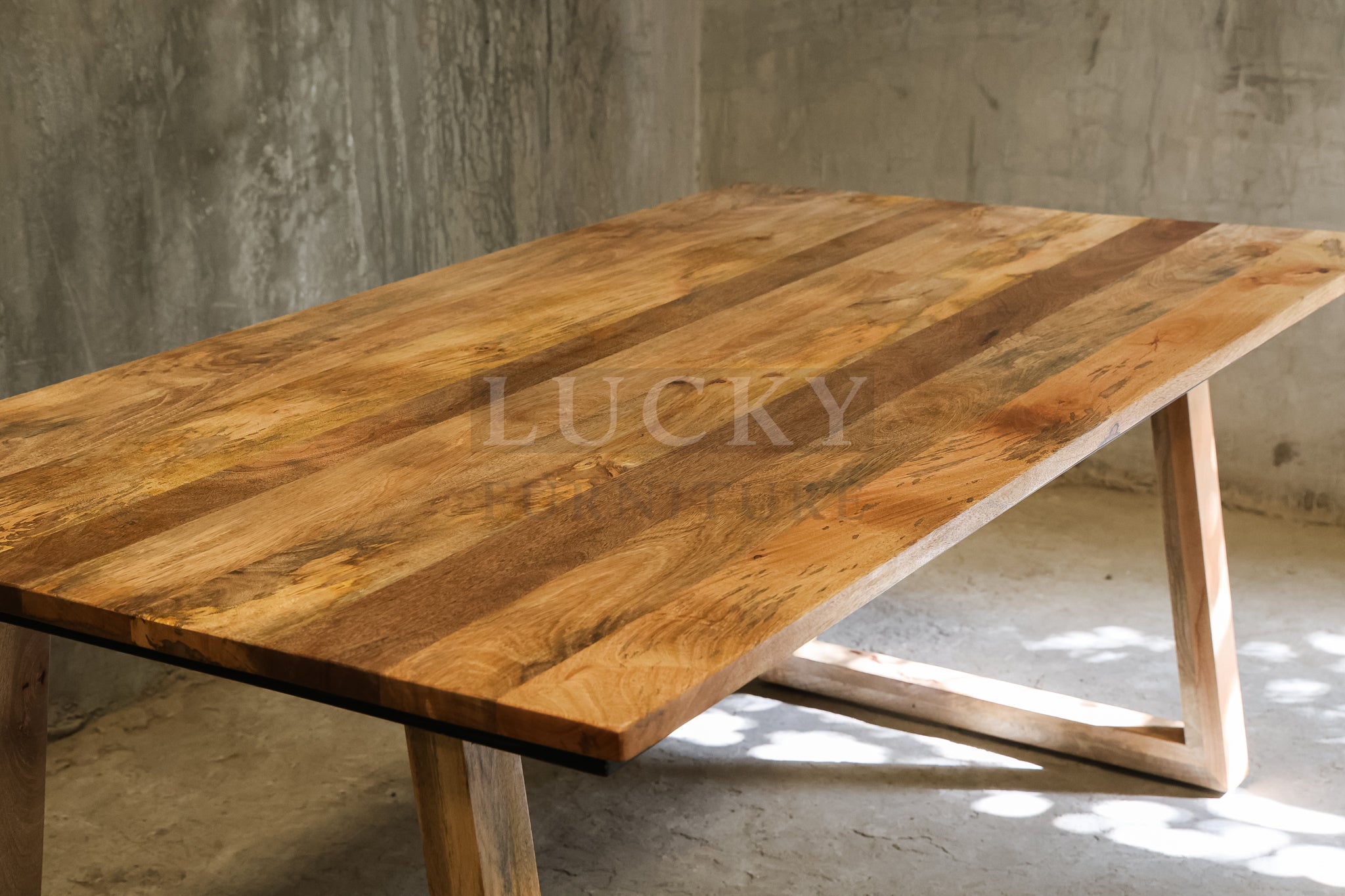 Mango wood slant wooden legs table.