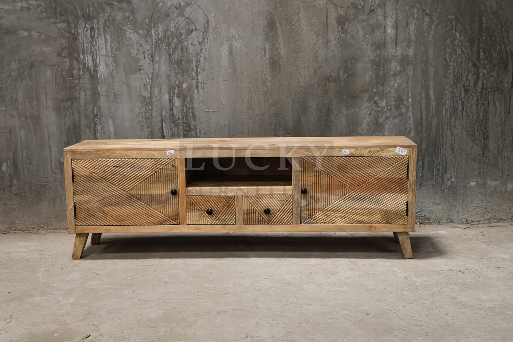 Mango wood lines design tv stand.