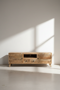 Mango wood lines design tv stand.