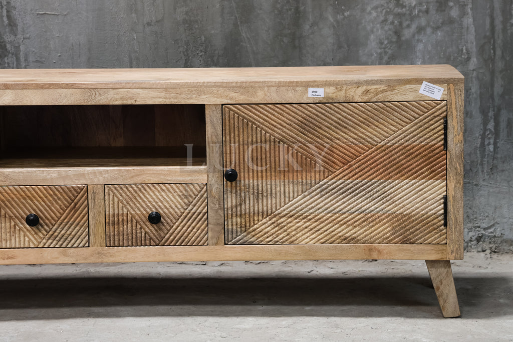Mango wood lines design tv stand.