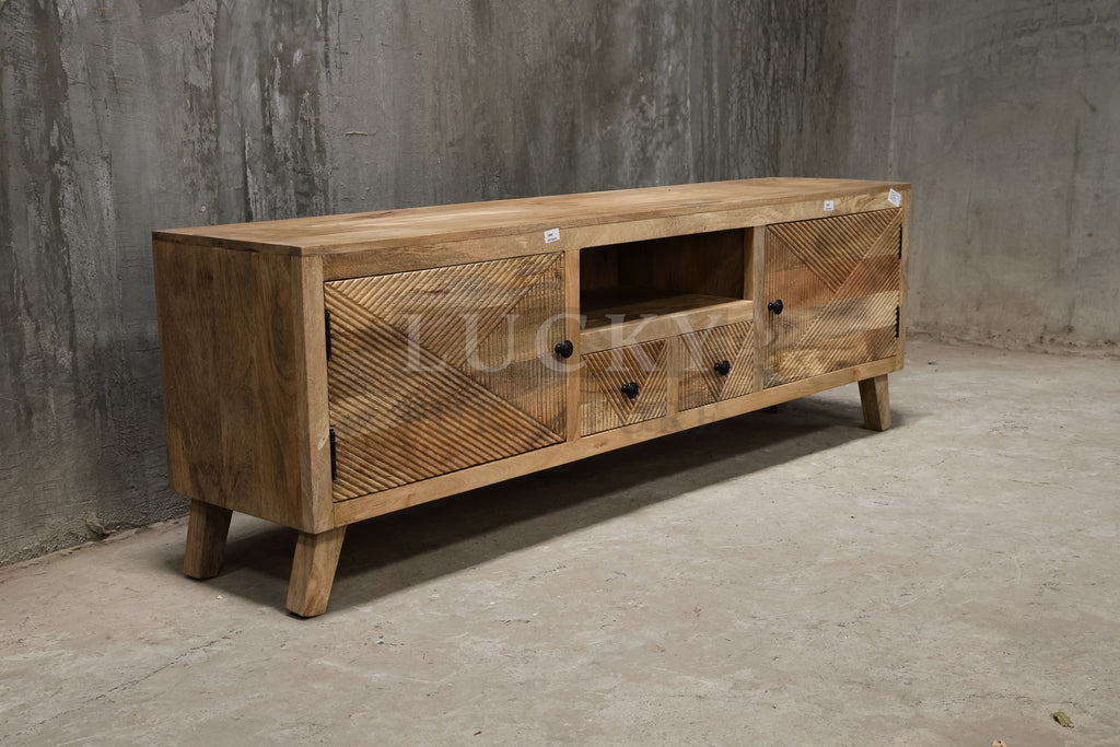 Mango wood lines design tv stand.
