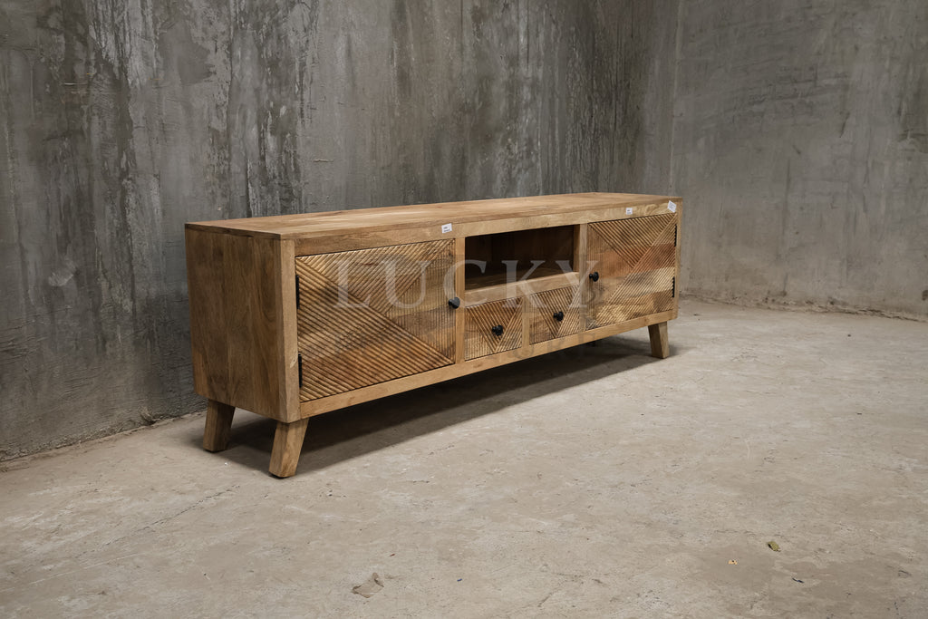 Mango wood lines design tv stand.