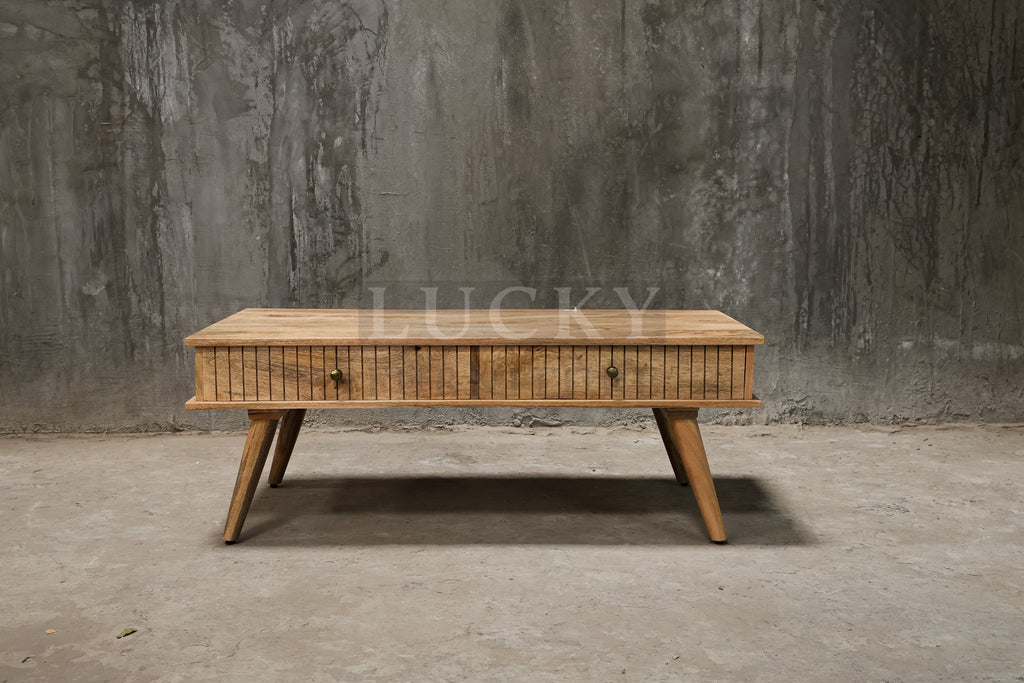Mango wood lines coffee table with 4 draw.