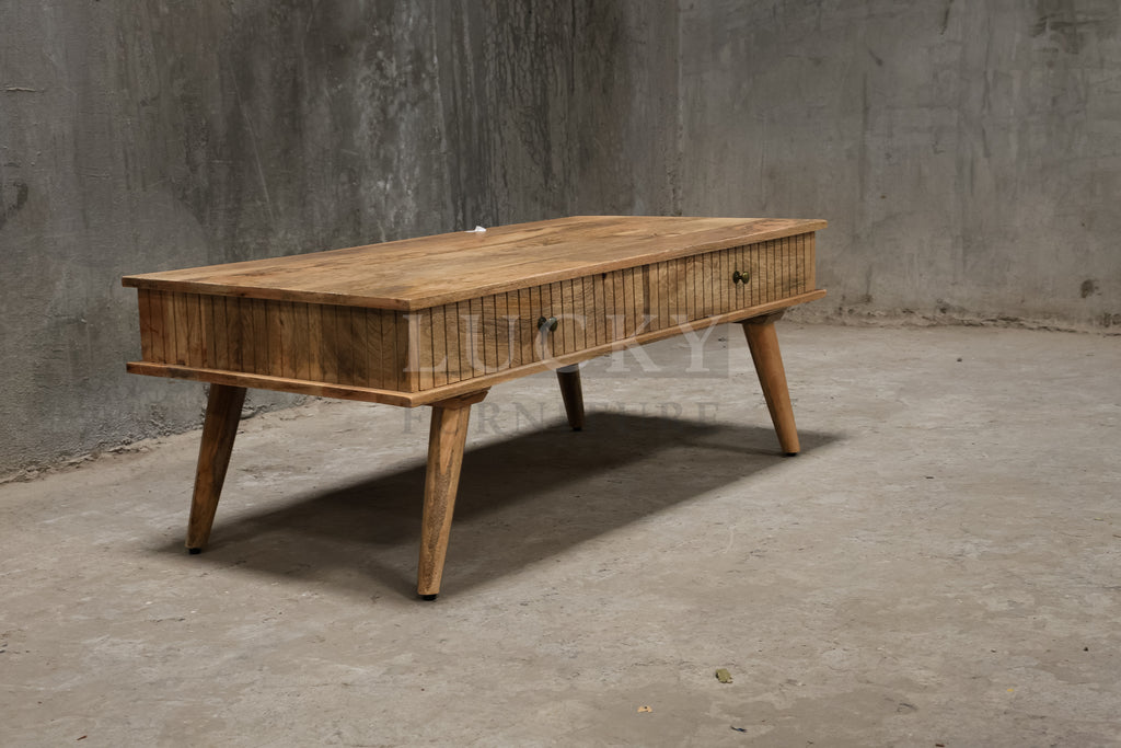 Mango wood lines coffee table with 4 draw.