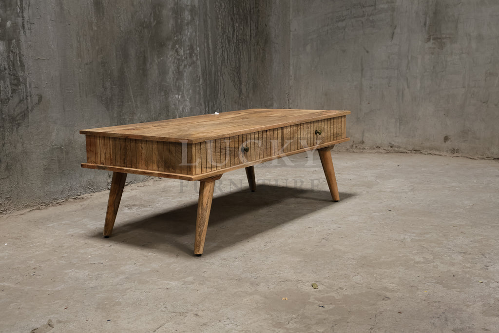 Mango wood lines coffee table with 4 draw.