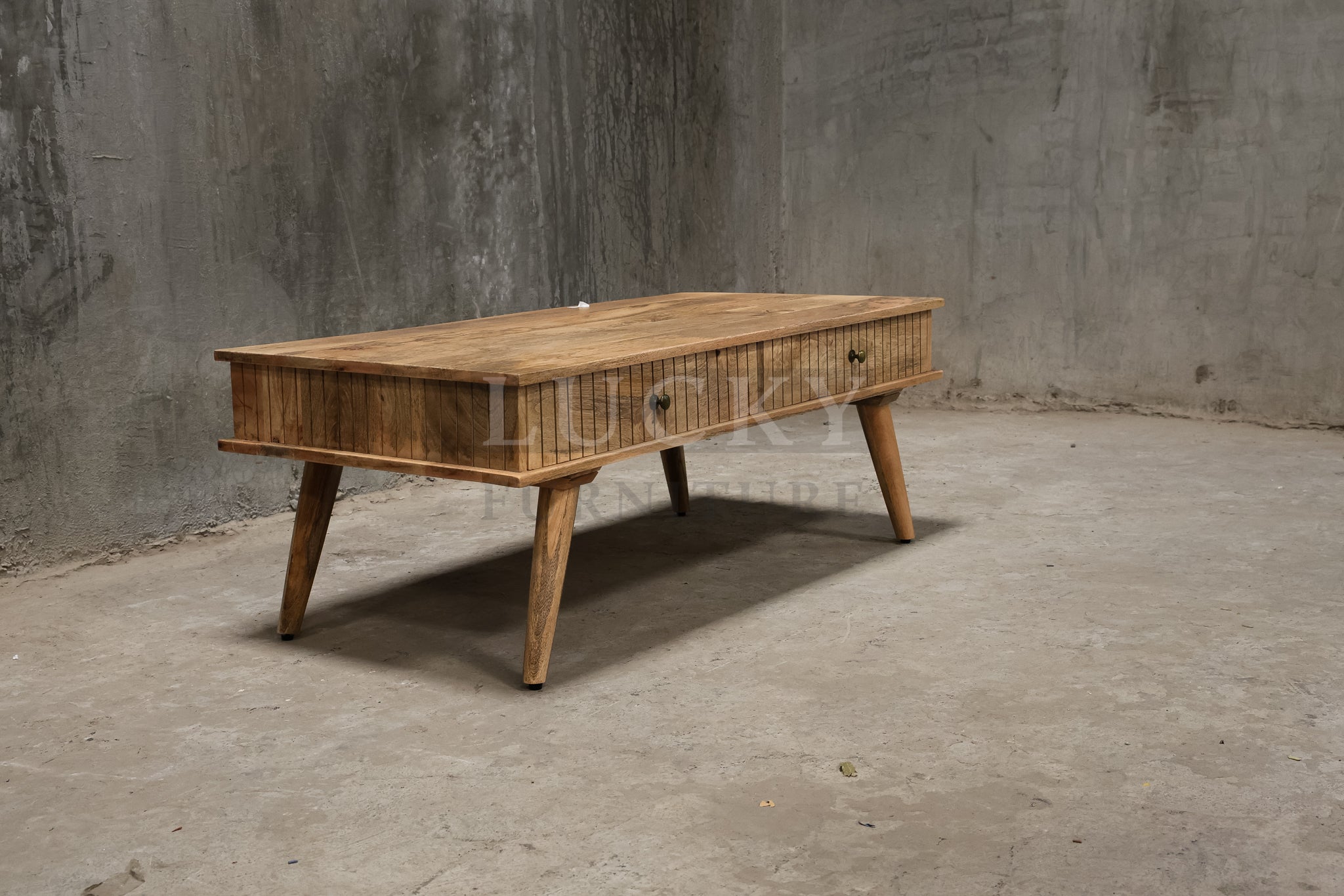 Mango wood lines coffee table with 4 draw.