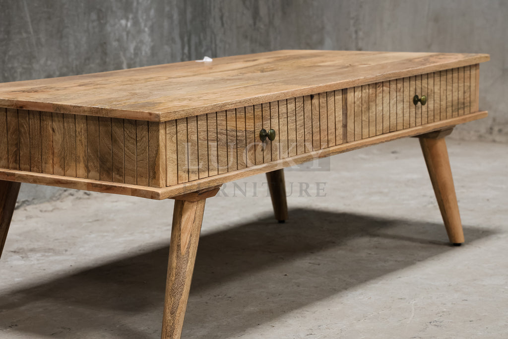 Mango wood lines coffee table with 4 draw.
