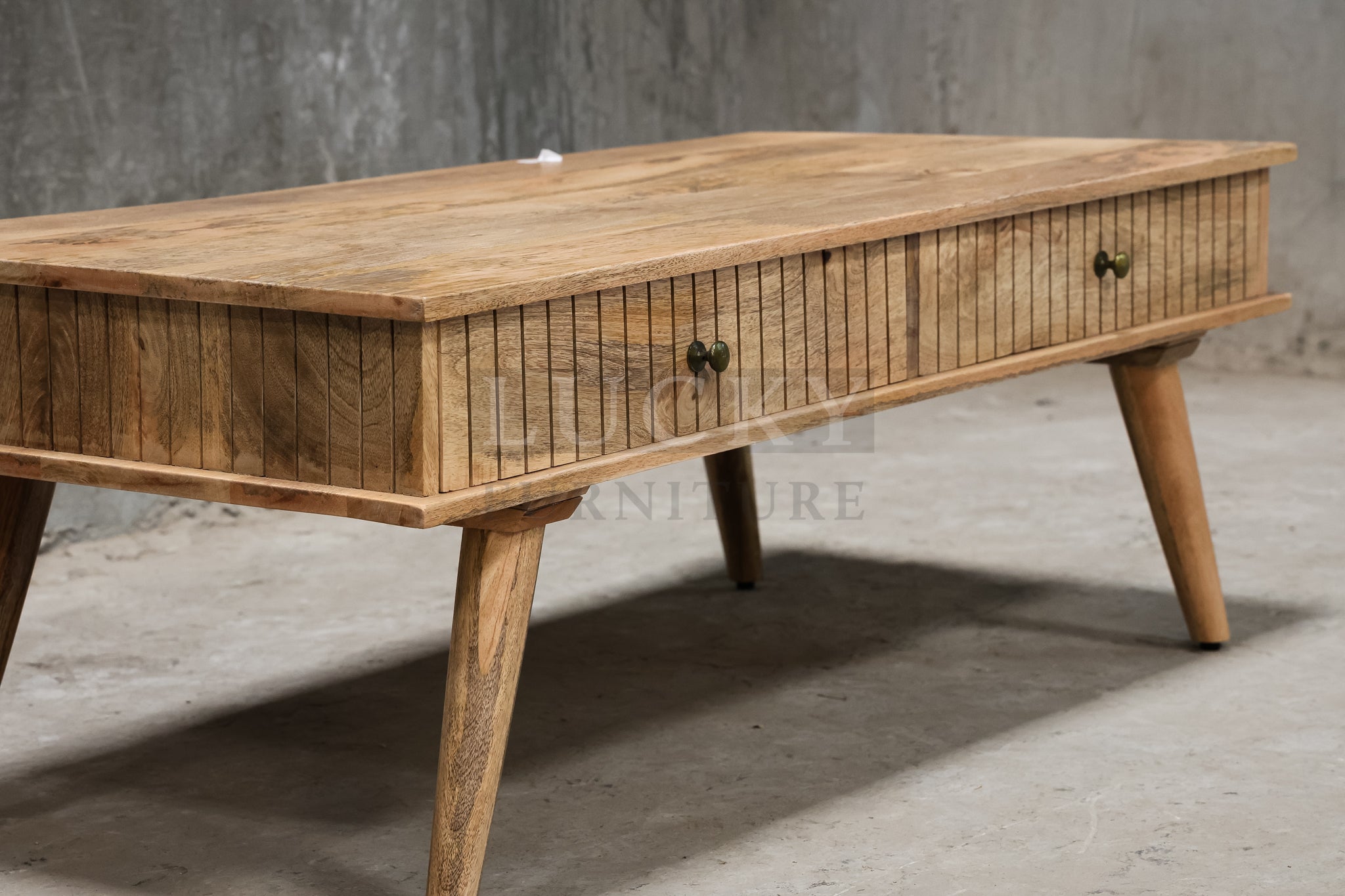 Mango wood lines coffee table with 4 draw.