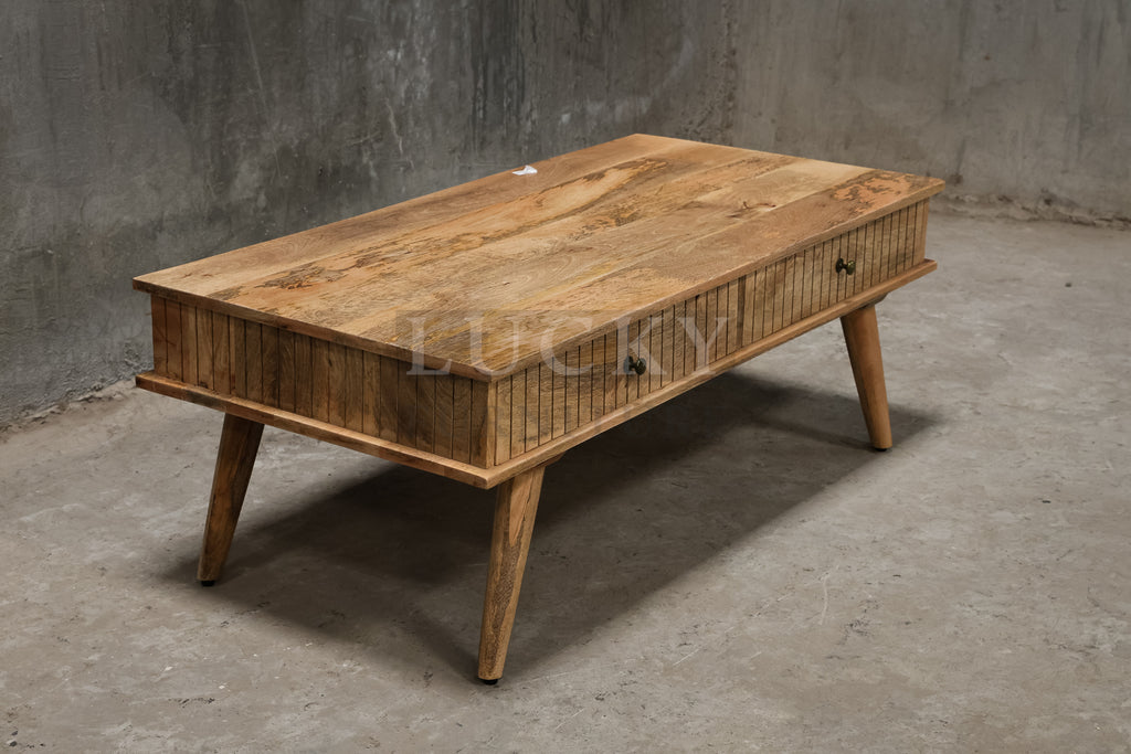 Mango wood lines coffee table with 4 draw.