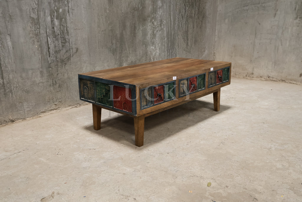 Multi color carved coffee table.
