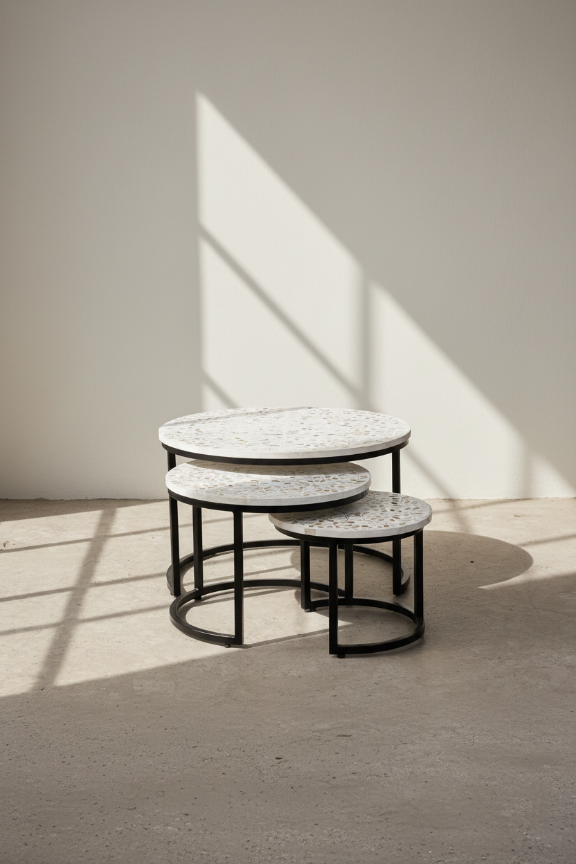 Mother of pearl inlay nesting table.