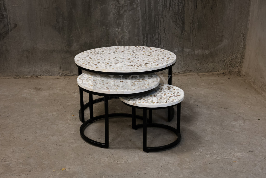 Mother of pearl inlay nesting table.