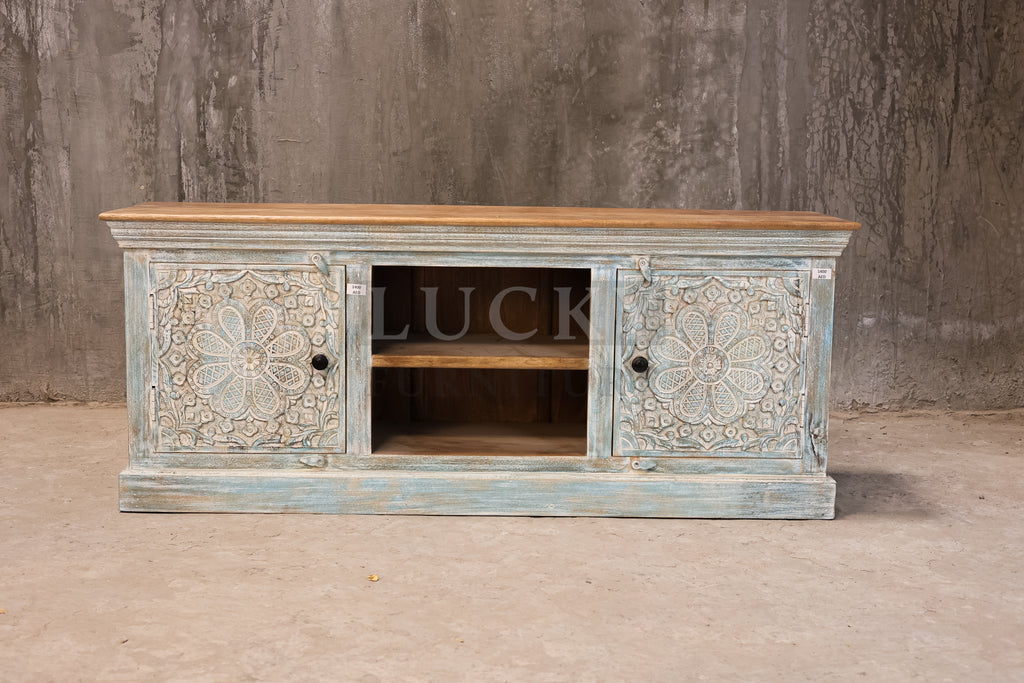 Carved Tv Stand Sky Blue.