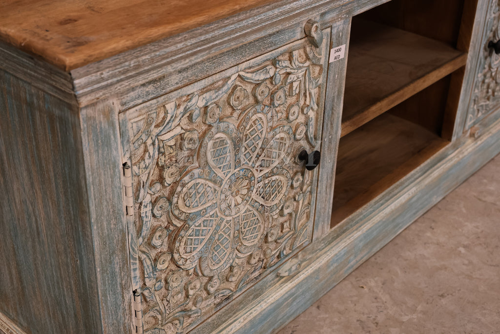 Carved Tv Stand Sky Blue.
