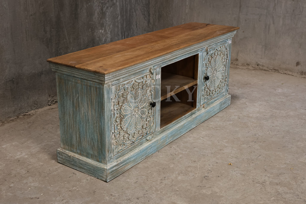 Carved Tv Stand Sky Blue.