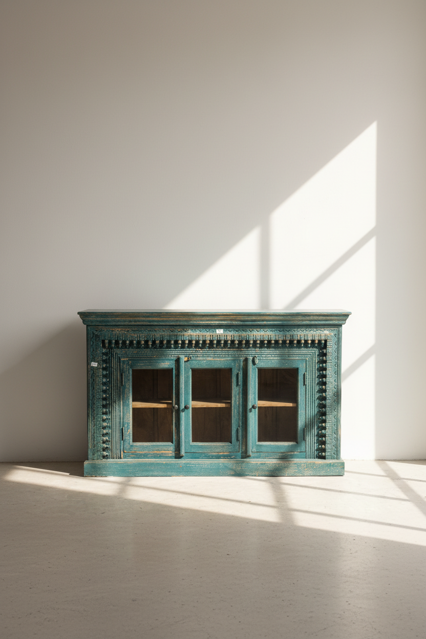 Carved glass door vibrant sideboard.