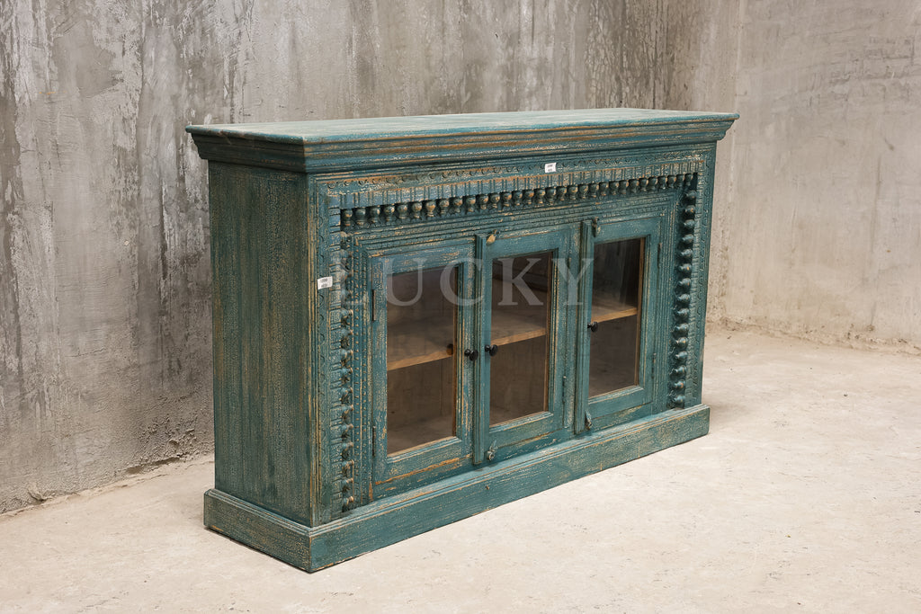 Carved glass door vibrant sideboard.