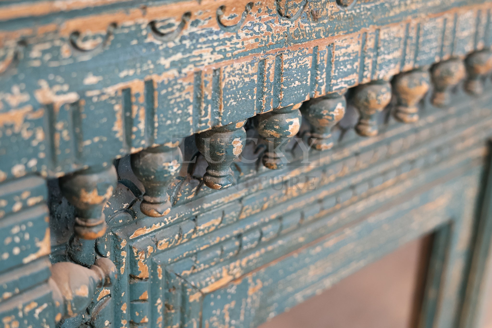 Carved glass door vibrant sideboard.